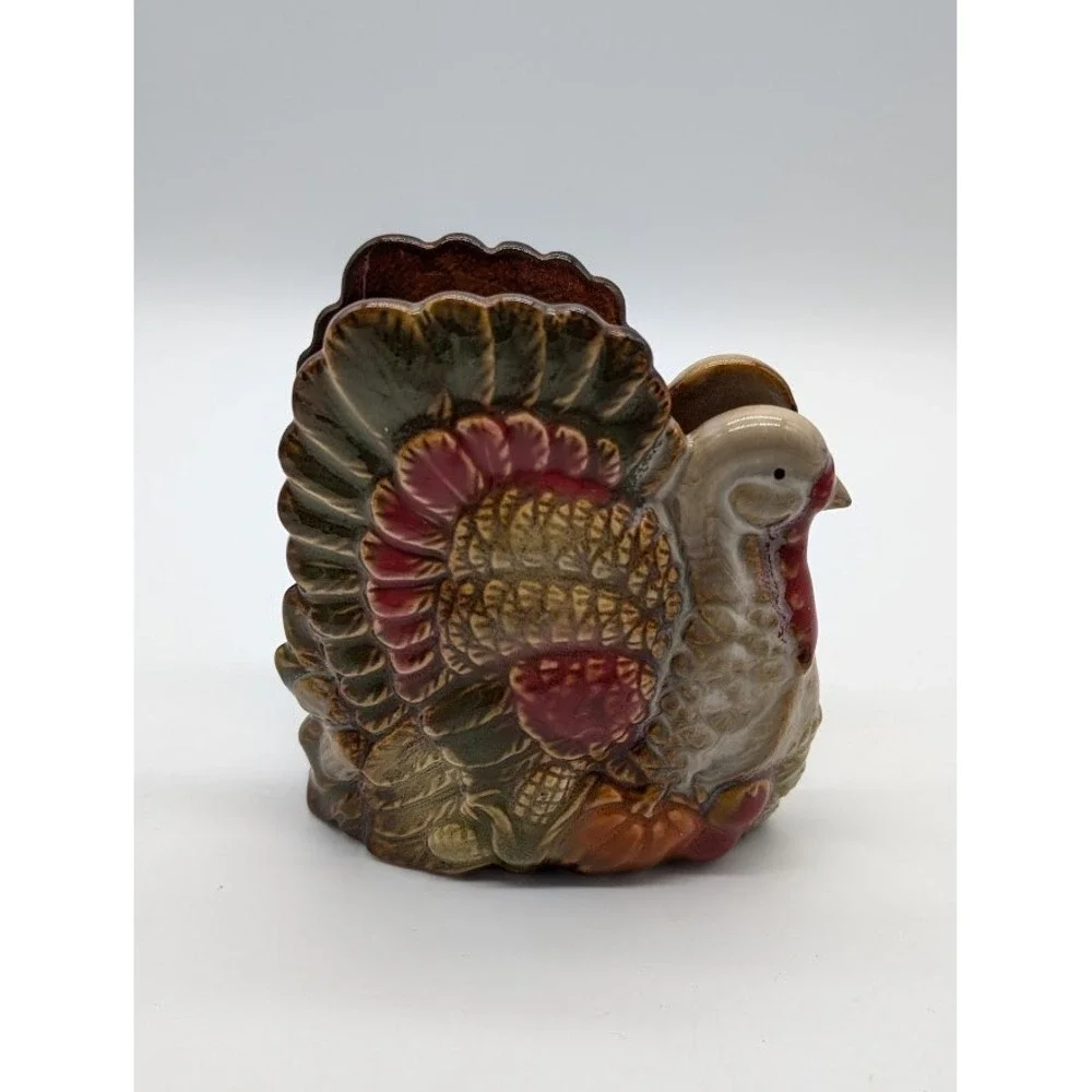 Vintage Thanksgiving Turkey Ceramic Napkin Holder Harvest Fall‎ Farmhouse Rustic